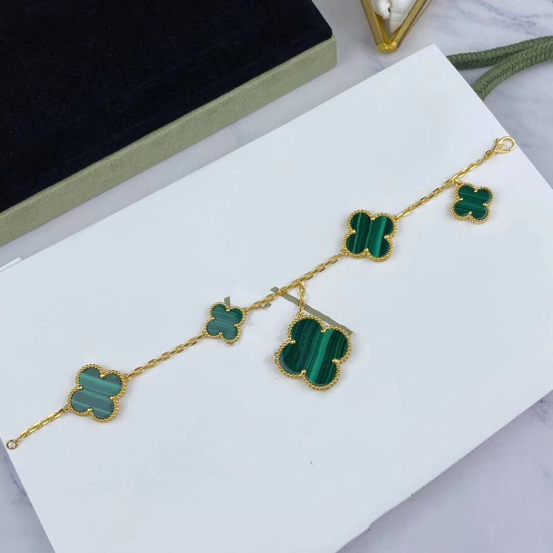 [Lucas Jewelry]MAGIC CLOVER MALACHITE GOLD BRACELET 5 MOTIFS