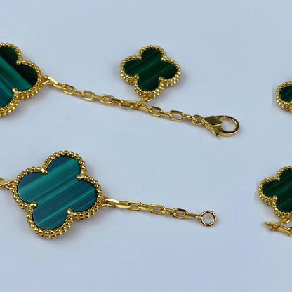 [Lucas Jewelry]MAGIC CLOVER MALACHITE GOLD BRACELET 5 MOTIFS