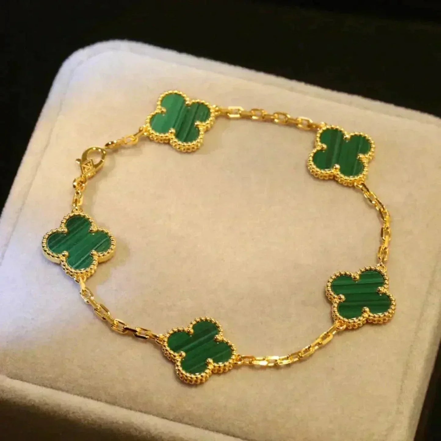 [Lucas Jewelry]CLOVER 5 MOTIFS MALACHITE BRACELET