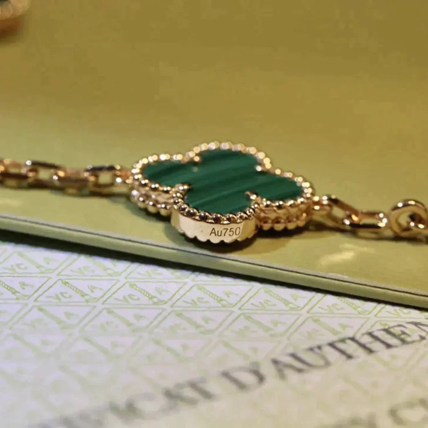 [Lucas Jewelry]CLOVER 5 MOTIFS MALACHITE BRACELET