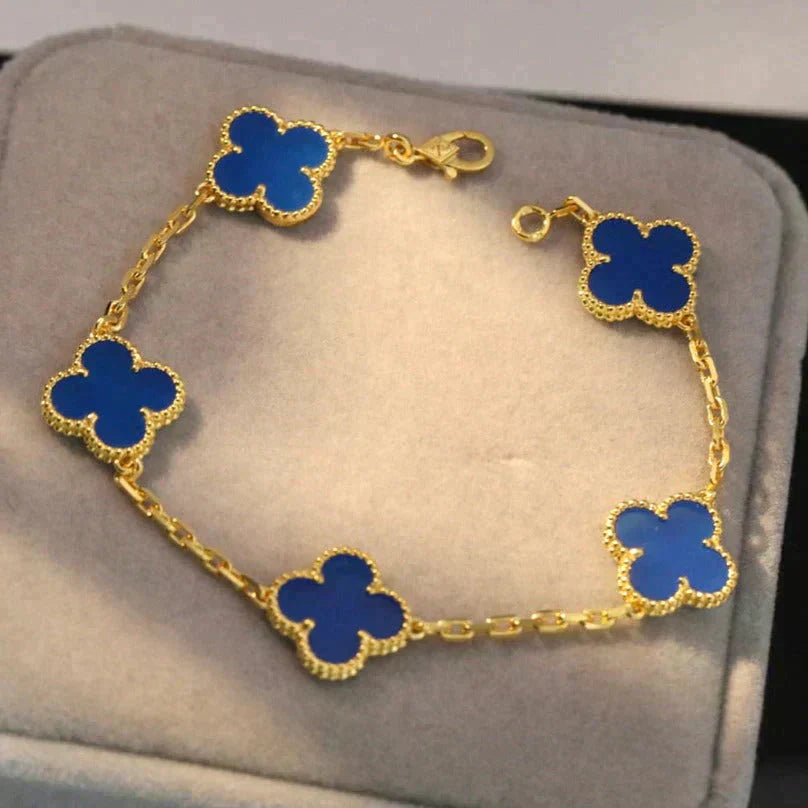 [Lucas Jewelry]CLOVER 5 MOTIFS BLUE AGATE BRACELET