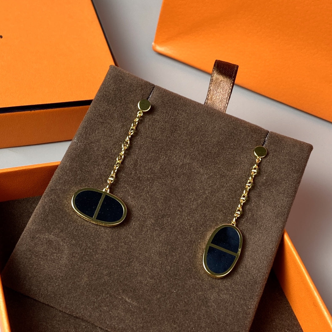 [Lucas Jewelry]CHAINE VERSO BLACK CERAMIC EARRINGS