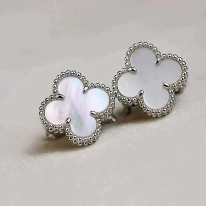 [Lucas Jewelry]CLOVER MEDIUM 1 MOTIFS  WHITE MOP EARRINGS SILVER