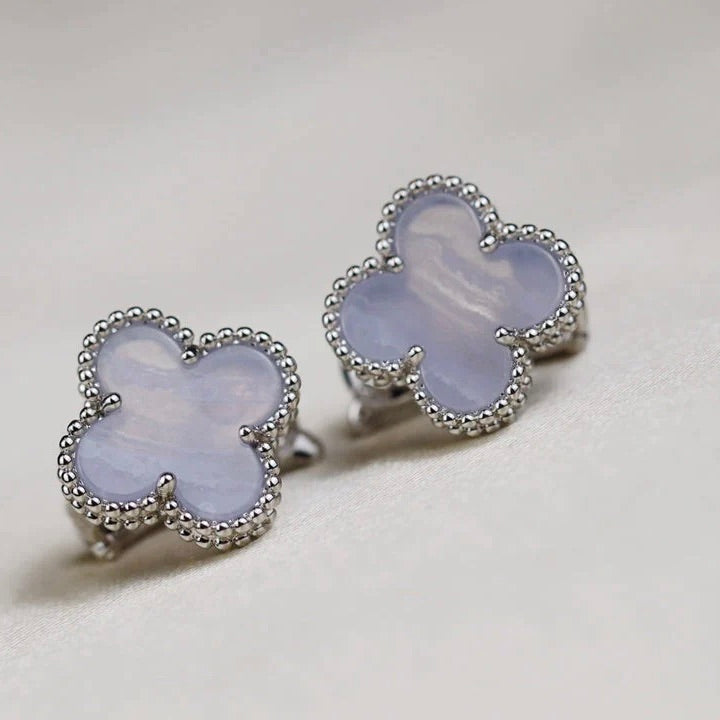 [Lucas Jewelry]CLOVER MEDIUM 1 MOTIFS  WHITE MOP EARRINGS SILVER