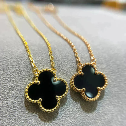 [Lucas Jewelry]CLOVER 15MM BLACK ONYX SINGLE FLOWER NECKLACE