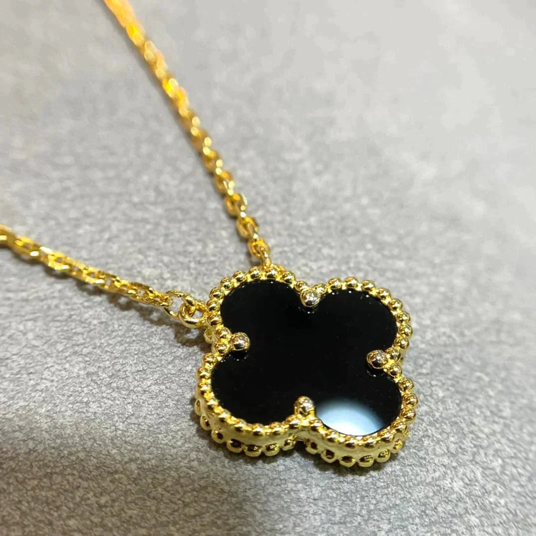 [Lucas Jewelry]CLOVER 15MM BLACK ONYX SINGLE FLOWER NECKLACE