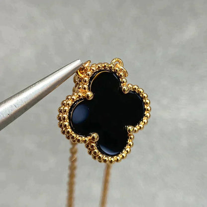 [Lucas Jewelry]CLOVER 15MM BLACK ONYX SINGLE FLOWER NECKLACE