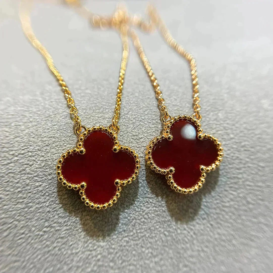 [Lucas Jewelry]CLOVER 15MM CARNELIAN SINGLE FLOWER NECKLACE