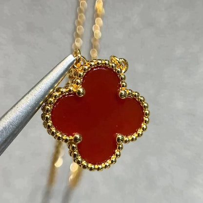 [Lucas Jewelry]CLOVER 15MM CARNELIAN SINGLE FLOWER NECKLACE