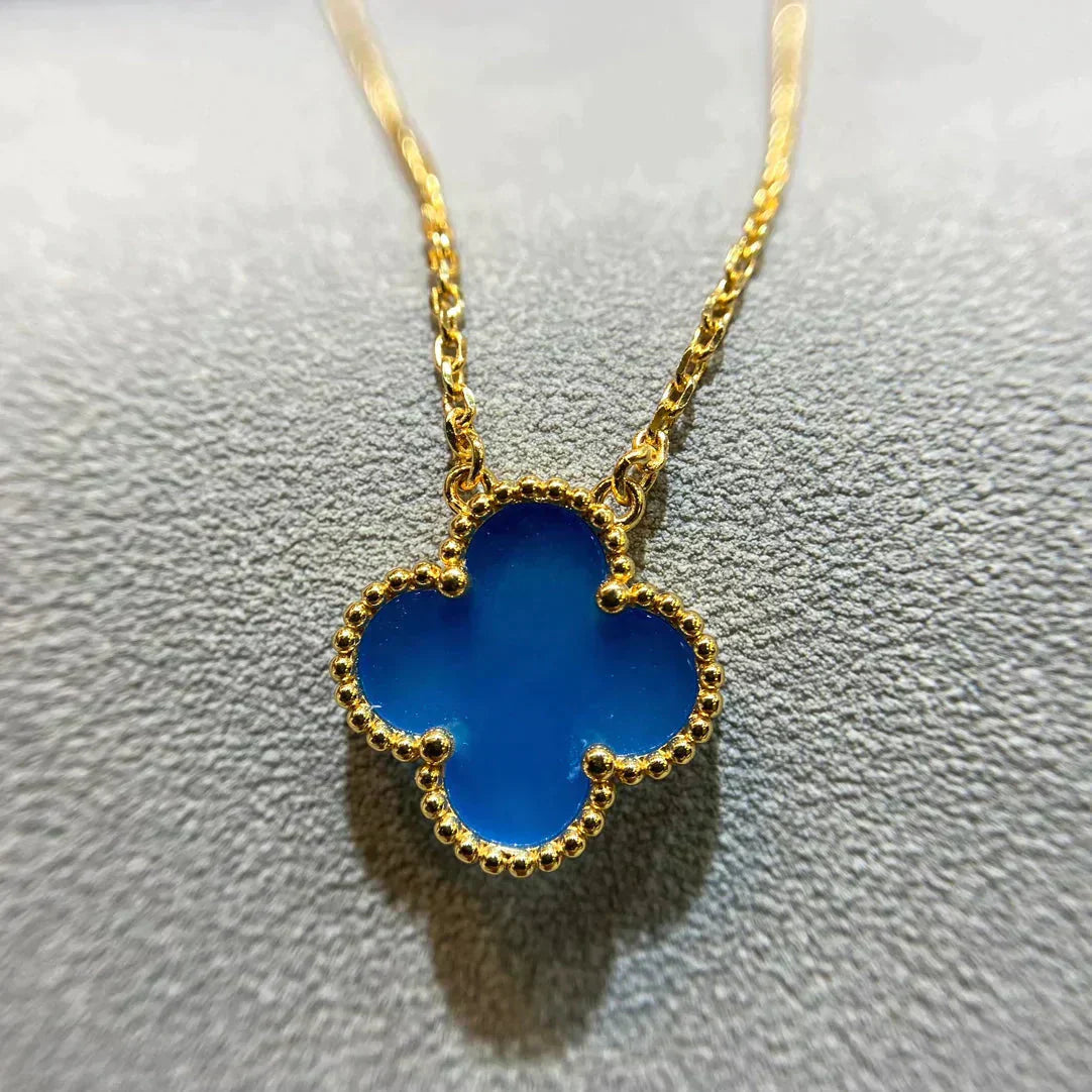 [Lucas Jewelry]CLOVER 15MM BLUE AGATE NECKLACE