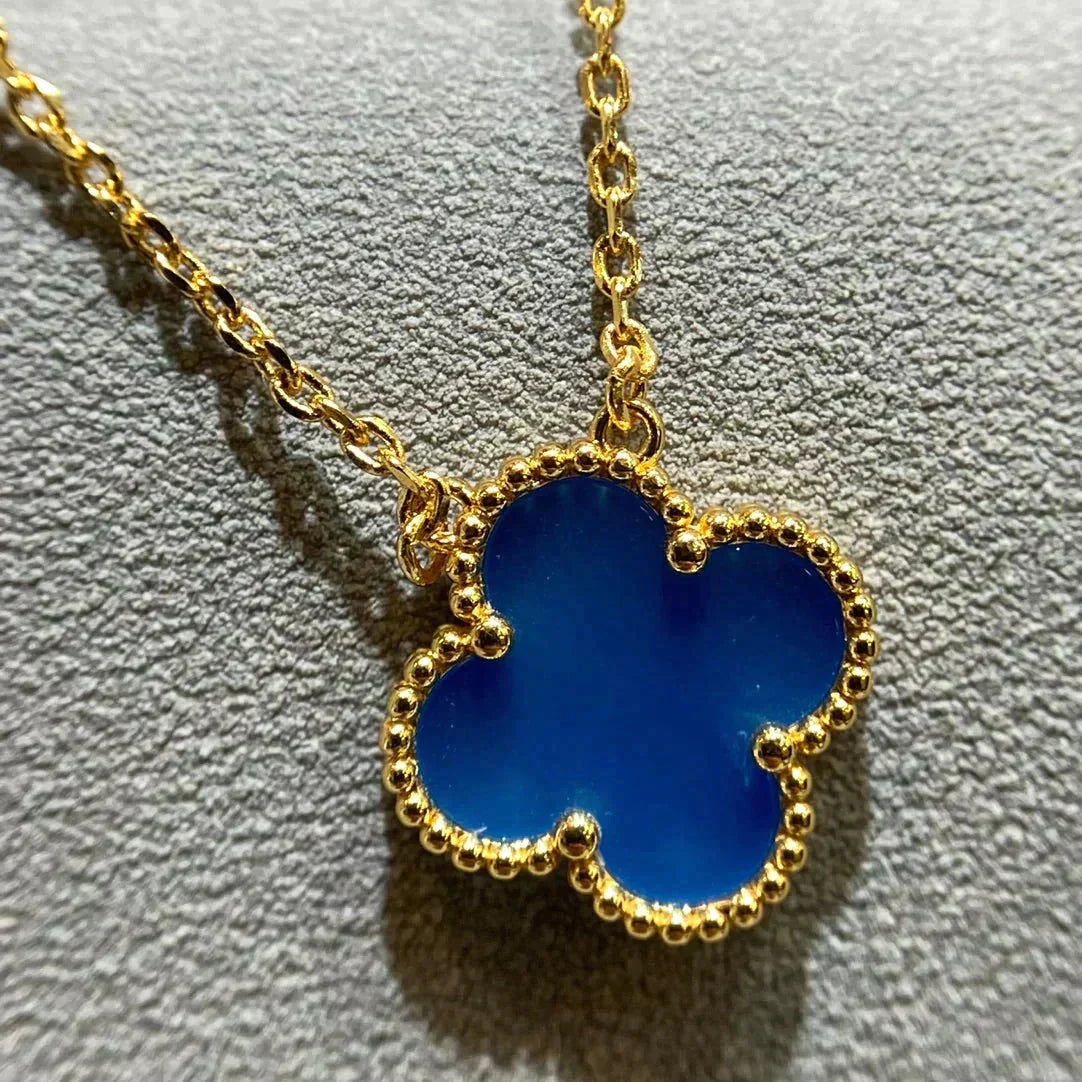 [Lucas Jewelry]CLOVER 15MM BLUE AGATE NECKLACE