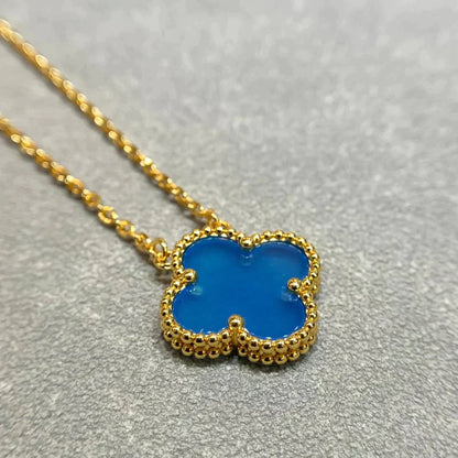 [Lucas Jewelry]CLOVER 15MM BLUE AGATE NECKLACE