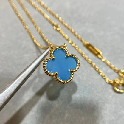 [Lucas Jewelry]CLOVER 15MM BLUE AGATE NECKLACE