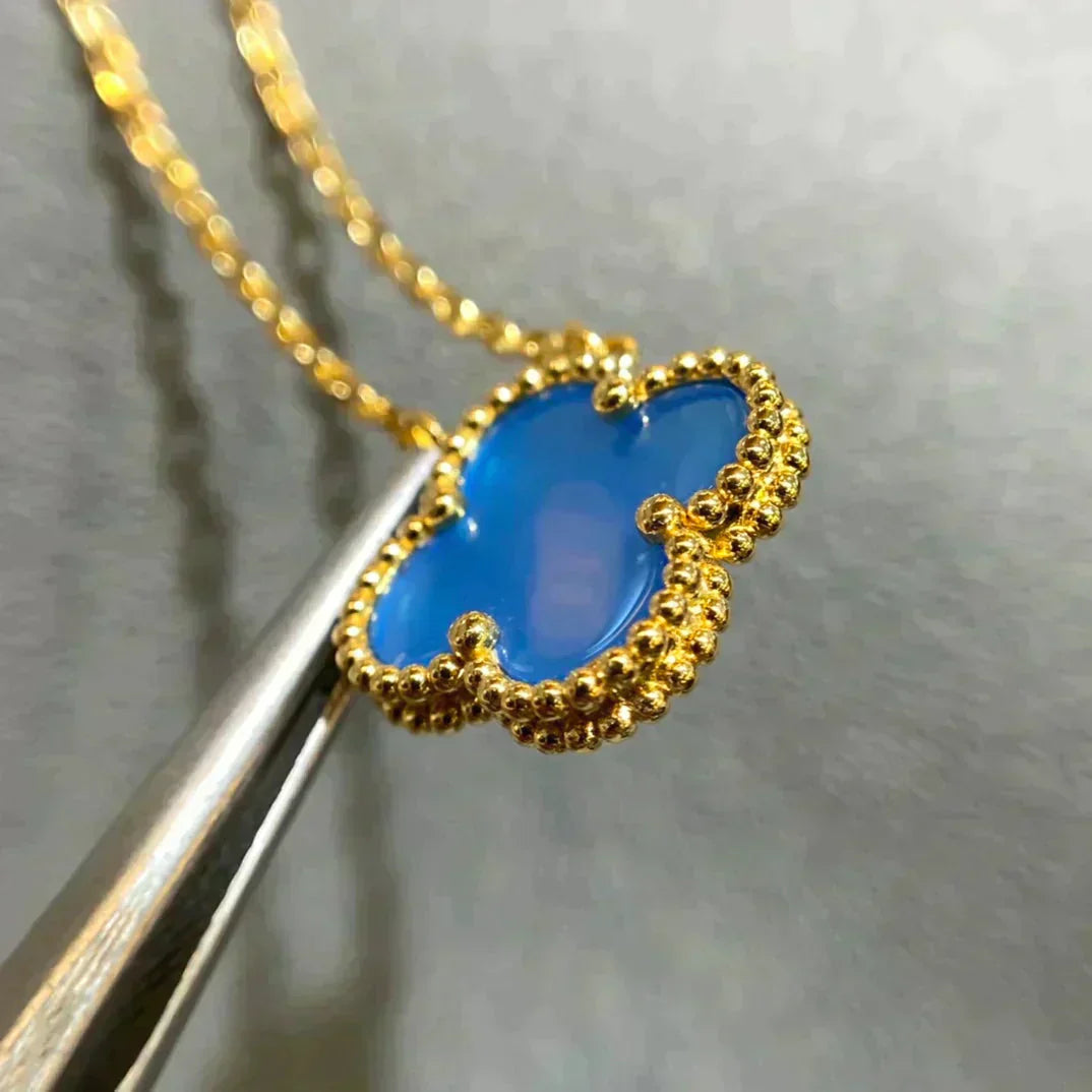 [Lucas Jewelry]CLOVER 15MM BLUE AGATE NECKLACE