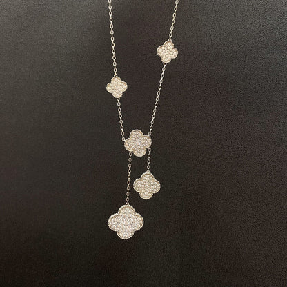 [Lucas Jewelry]CLOVER 5 MOTIFS SILVER DIAMONDS NECKLACE