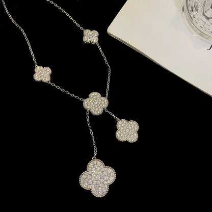 [Lucas Jewelry]CLOVER 5 MOTIFS SILVER DIAMONDS NECKLACE