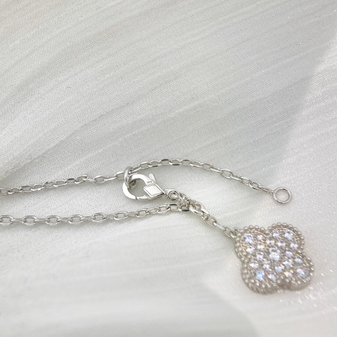 [Lucas Jewelry]CLOVER 5 MOTIFS SILVER DIAMONDS NECKLACE