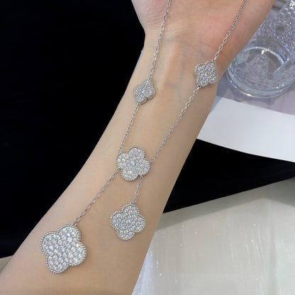 [Lucas Jewelry]CLOVER 5 MOTIFS SILVER DIAMONDS NECKLACE