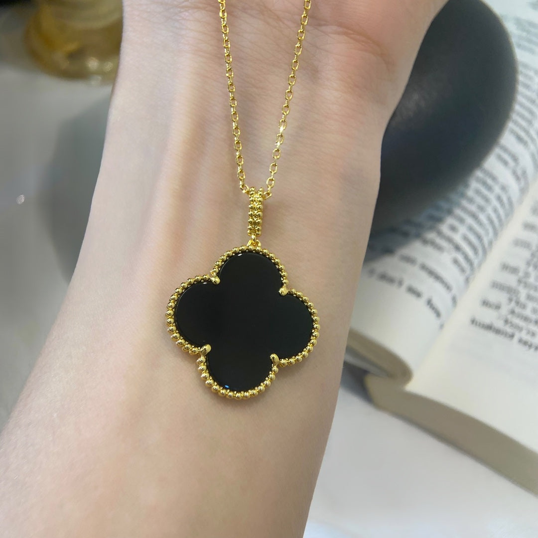 [Lucas Jewelry]CLOVER 25MM NECKLACE GOLD ONYX