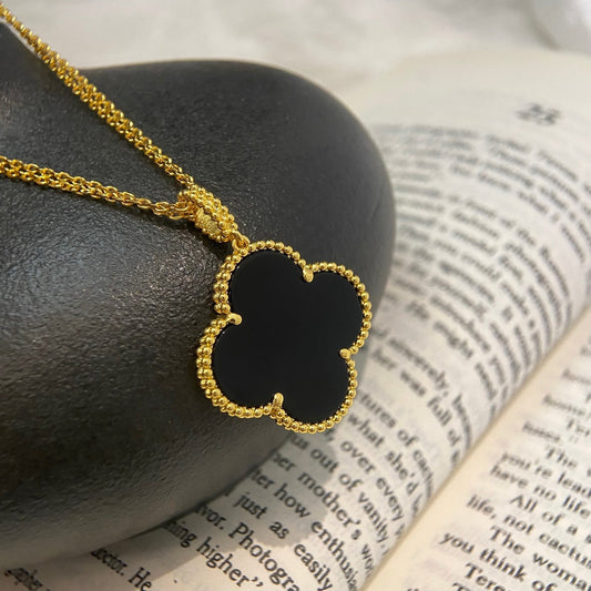 [Lucas Jewelry]CLOVER 25MM NECKLACE GOLD ONYX