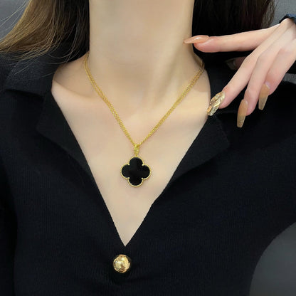 [Lucas Jewelry]CLOVER 25MM NECKLACE GOLD ONYX