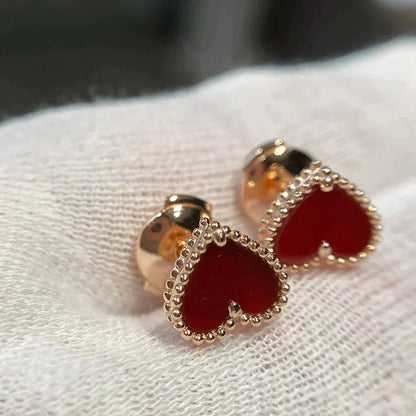 [Lucas Jewelry]HEART CARNELIAN STUD EARRINGS