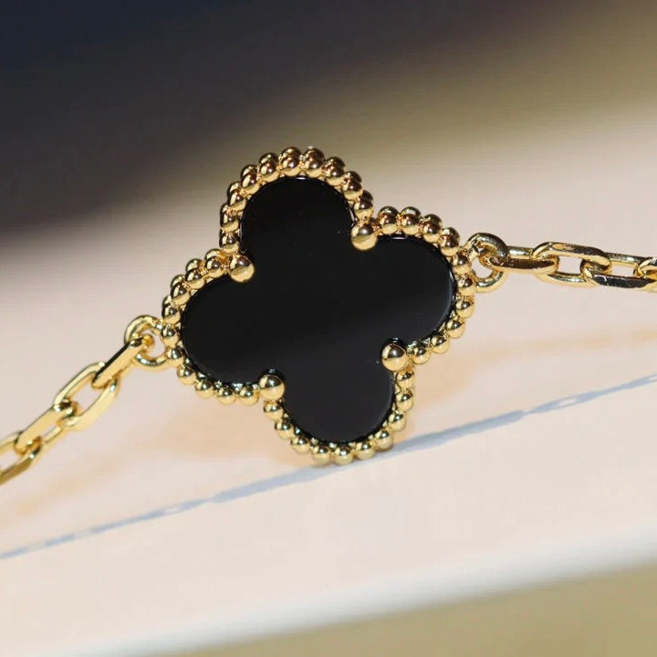 [Lucas Jewelry]CLOVER 20 MOTIFS ONYX NECKLACE