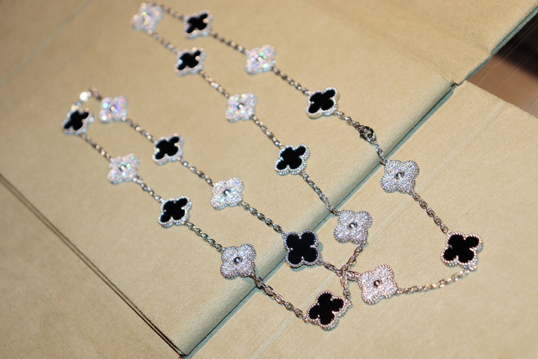 [Lucas Jewelry]CLOVER 20 MOTIFS ONYX DIAMOND SILVER