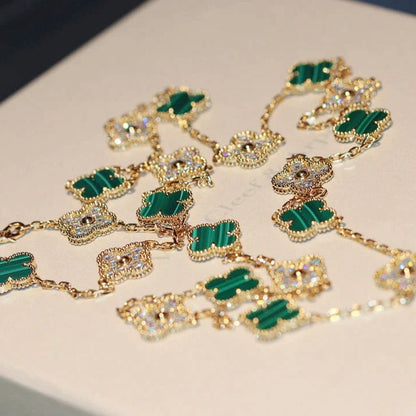 [Lucas Jewelry]CLOVER 20 MOTIFS MALACHITE DIAMOND NECKLACE