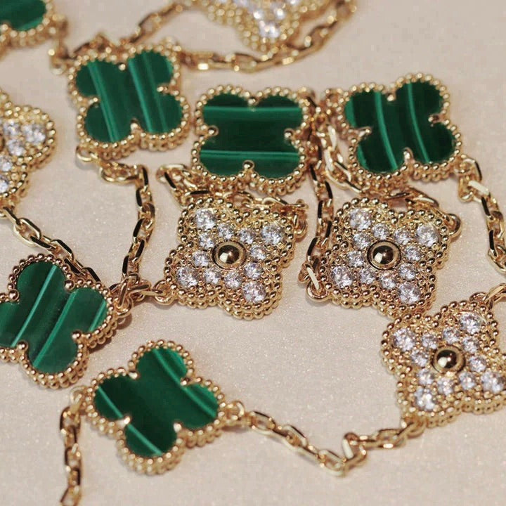 [Lucas Jewelry]CLOVER 20 MOTIFS MALACHITE DIAMOND NECKLACE