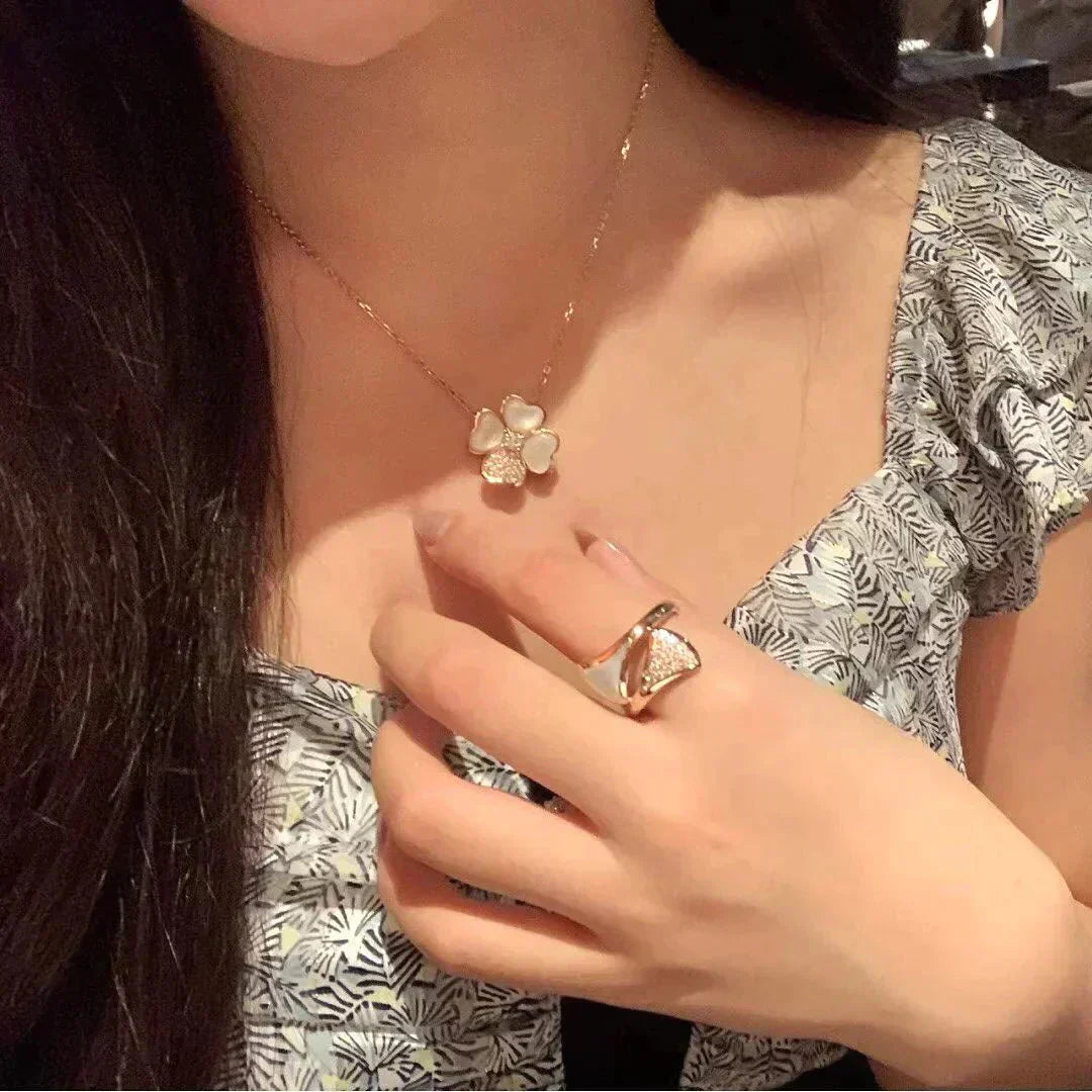 [Lucas Jewelry]CLOVER MOP DIAMOND ROSE GOLD NECKLACE