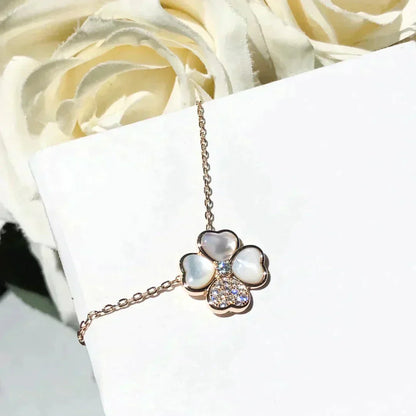 [Lucas Jewelry]CLOVER MOP DIAMOND ROSE GOLD NECKLACE