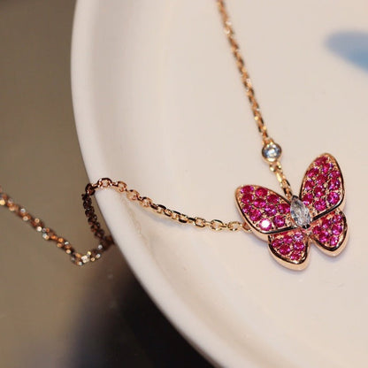 [Lucas Jewelry]BUTTERFLY RED DIAMOND ROSE GOLD NECKLACE