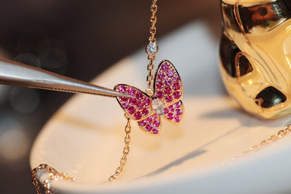 [Lucas Jewelry]BUTTERFLY RED DIAMOND ROSE GOLD NECKLACE