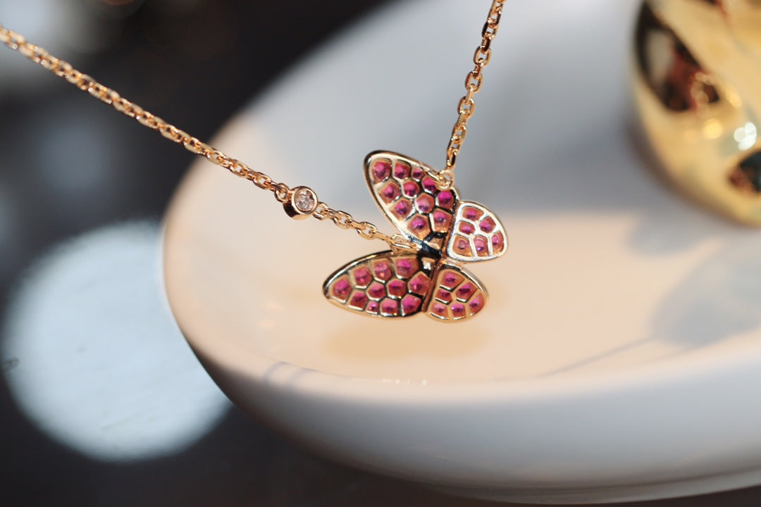 [Lucas Jewelry]BUTTERFLY RED DIAMOND ROSE GOLD NECKLACE