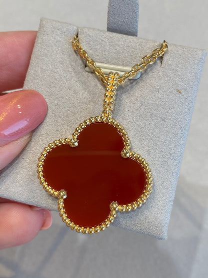 [Lucas Jewelry]CLOVER 25MM NECKLACE GOLD CARNELIAN