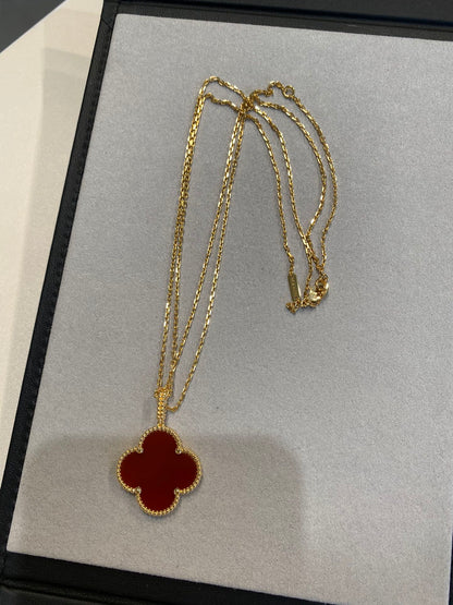 [Lucas Jewelry]CLOVER 25MM NECKLACE GOLD CARNELIAN