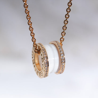 [Lucas Jewelry]ZERO 1 WHITE CERAMIC PINK GOLD DIAMOND NECKLACE