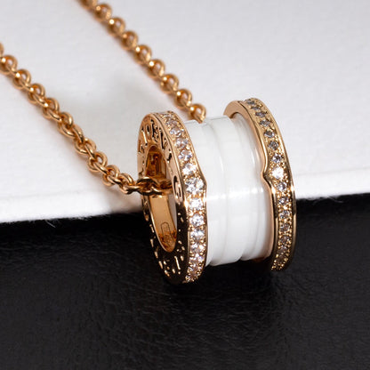 [Lucas Jewelry]ZERO 1 WHITE CERAMIC PINK GOLD DIAMOND NECKLACE