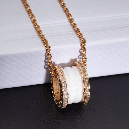 [Lucas Jewelry]ZERO 1 WHITE CERAMIC PINK GOLD DIAMOND NECKLACE