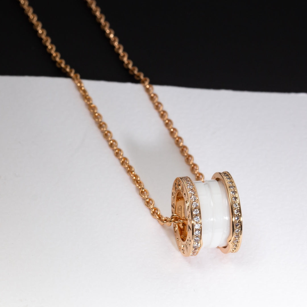 [Lucas Jewelry]ZERO 1 WHITE CERAMIC PINK GOLD DIAMOND NECKLACE