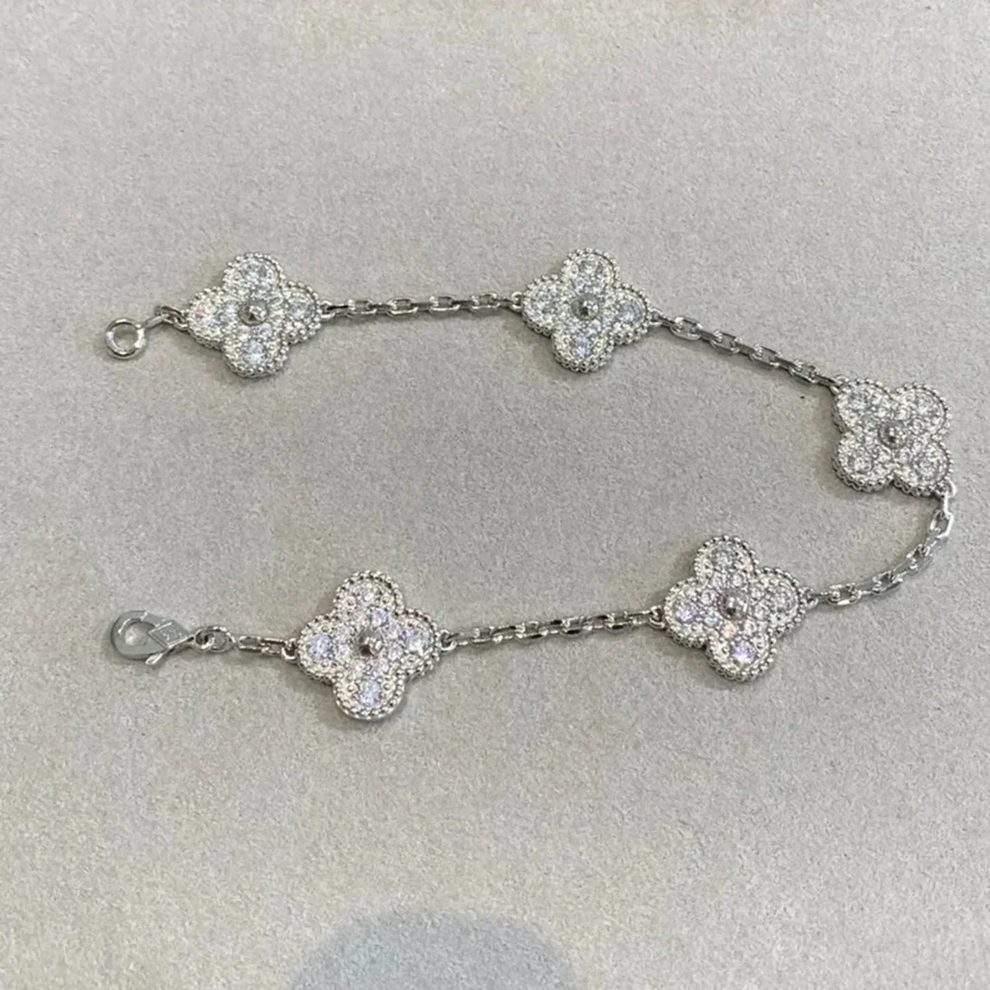 [Lucas Jewelry]CLOVER 5 MOTIFS  DIAMOND BRACELET SILVER