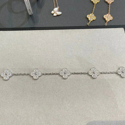 [Lucas Jewelry]CLOVER 5 MOTIFS  DIAMOND BRACELET SILVER