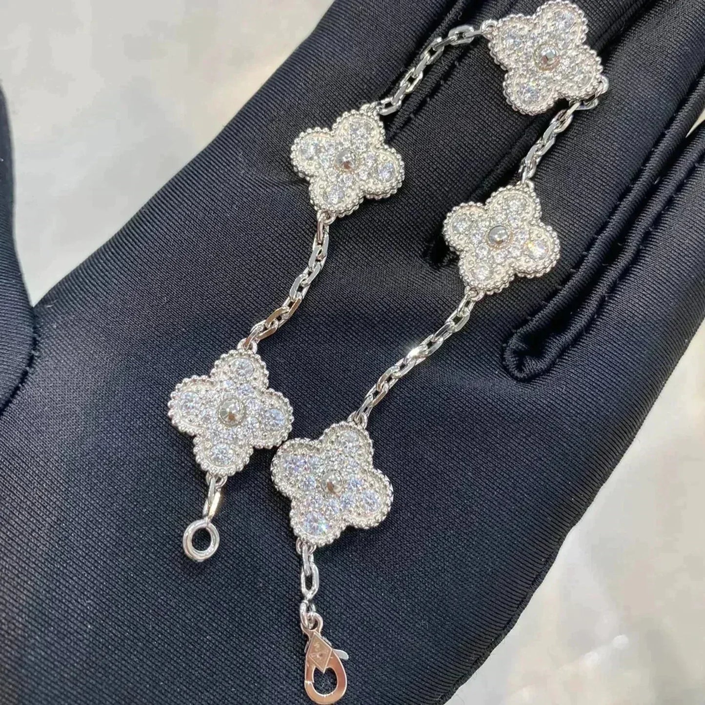 [Lucas Jewelry]CLOVER 5 MOTIFS  DIAMOND BRACELET SILVER