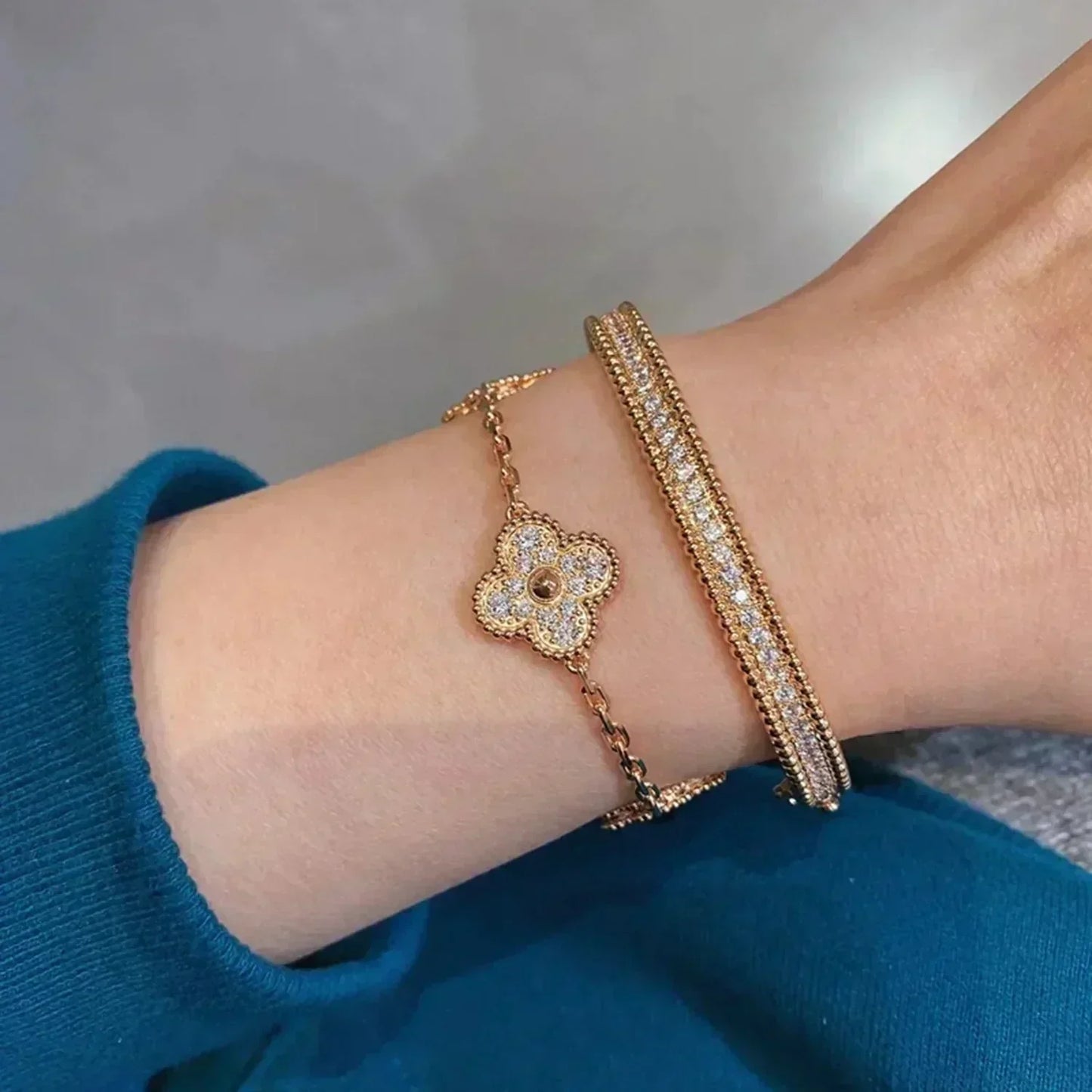 [Lucas Jewelry]CLOVER 5 MOTIFS  FULL DIAMOND BRACELET