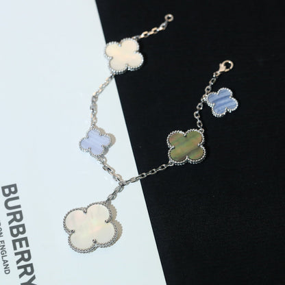 [Lucas Jewelry]CLOVER BRACELET 5 MOTIFS MOP CHALCEDONY SILVER