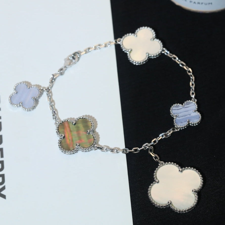 [Lucas Jewelry]CLOVER BRACELET 5 MOTIFS MOP CHALCEDONY SILVER