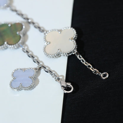 [Lucas Jewelry]CLOVER BRACELET 5 MOTIFS MOP CHALCEDONY SILVER