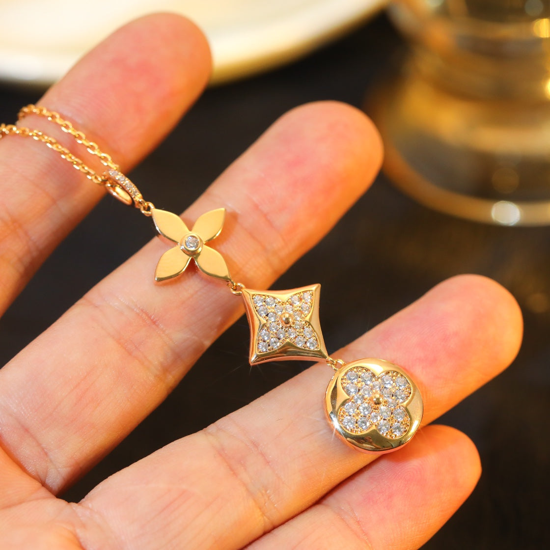 [Lucas Jewelry]STAR AND SUN DIAMOND PINK GOLD NECKLACE