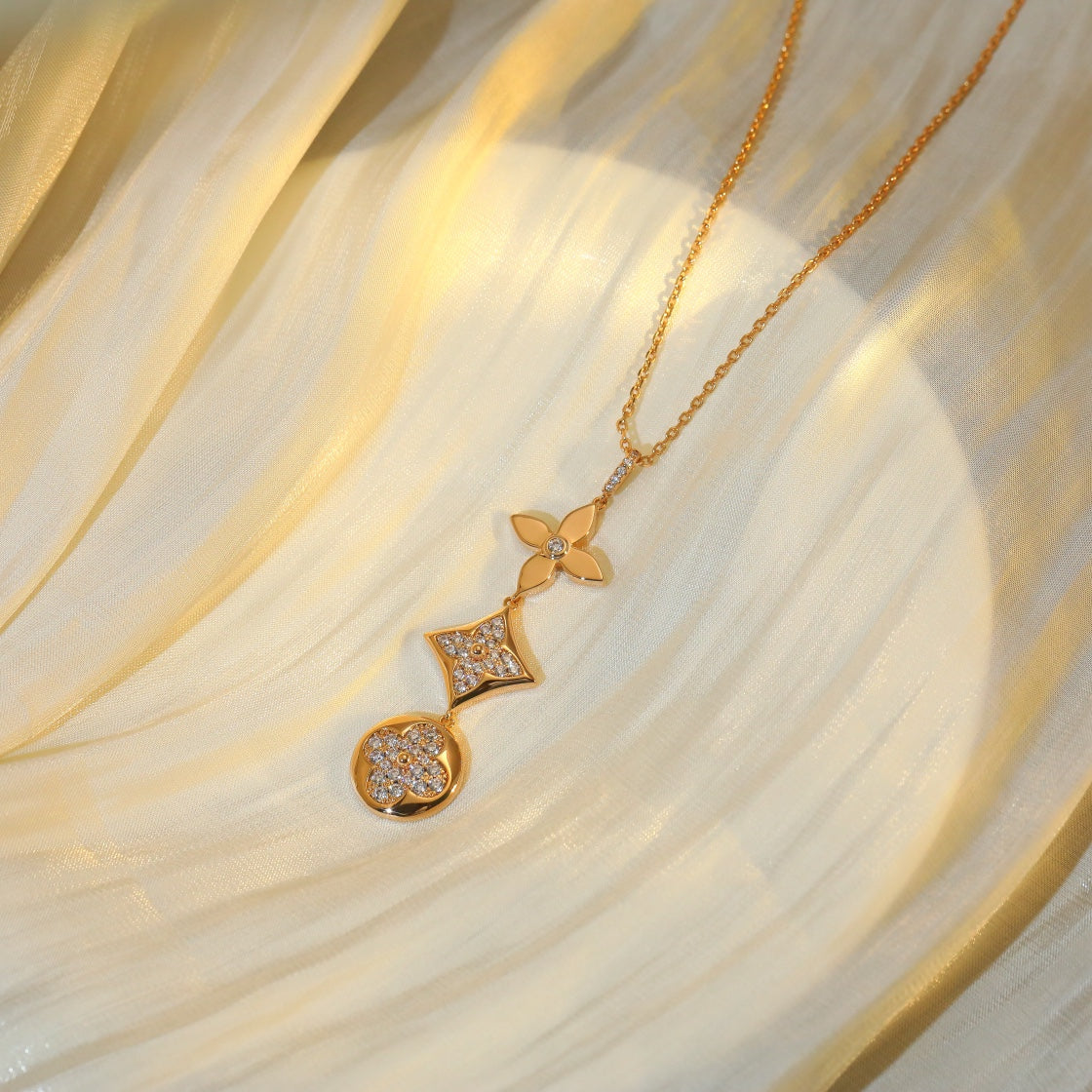 [Lucas Jewelry]STAR AND SUN DIAMOND PINK GOLD NECKLACE